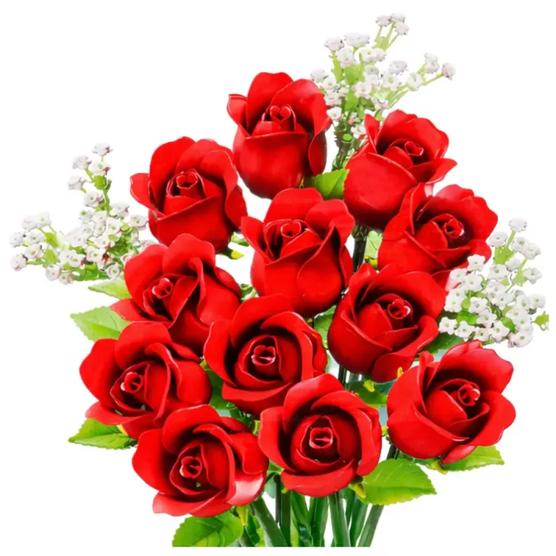 LEAN TOYS Blocos de construção ramo de flores rosas vermelhas gipsófila 952 peças