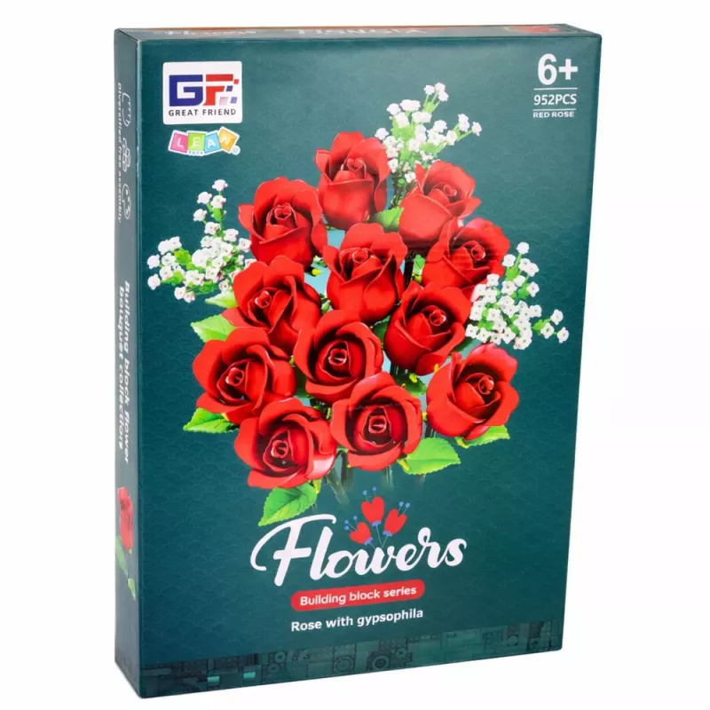 LEAN TOYS Blocos de construção ramo de flores rosas vermelhas gipsófila 952 peças