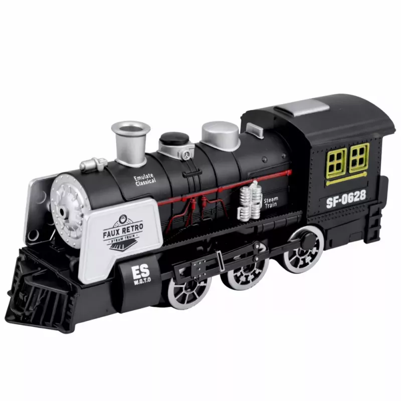LEAN TOYS Locomotiva clássica sensor de obstáculos fumo luz som preto