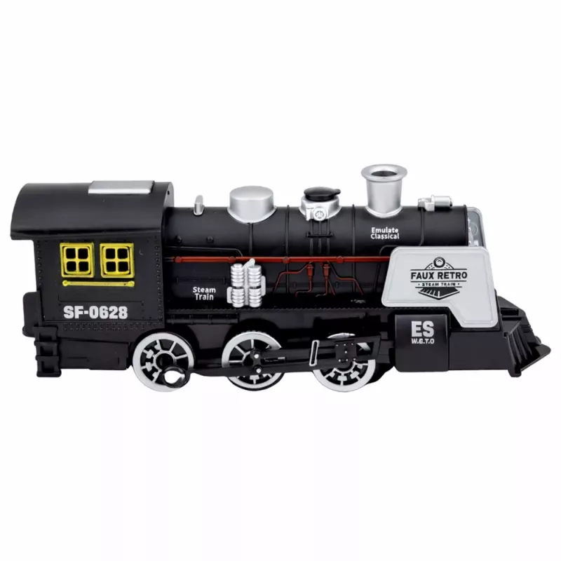 LEAN TOYS Locomotiva clássica sensor de obstáculos fumo luz som preto