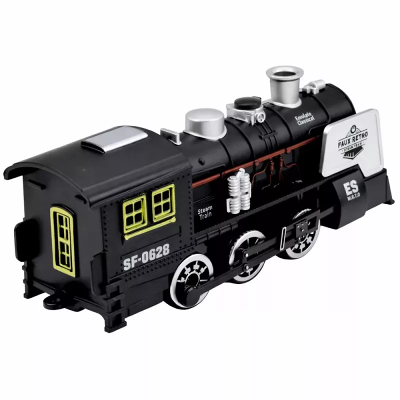 LEAN TOYS Locomotiva clássica sensor de obstáculos fumo luz som preto