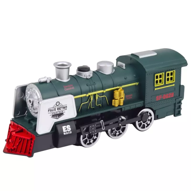 LEAN TOYS Locomotiva clássica sensor de obstáculos fumo luz som verde