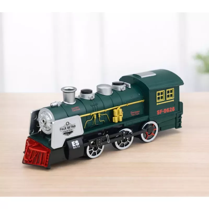 LEAN TOYS Locomotiva clássica sensor de obstáculos fumo luz som verde
