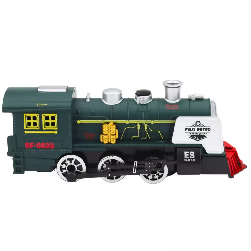 LEAN TOYS Locomotiva clássica sensor de obstáculos fumo luz som verde