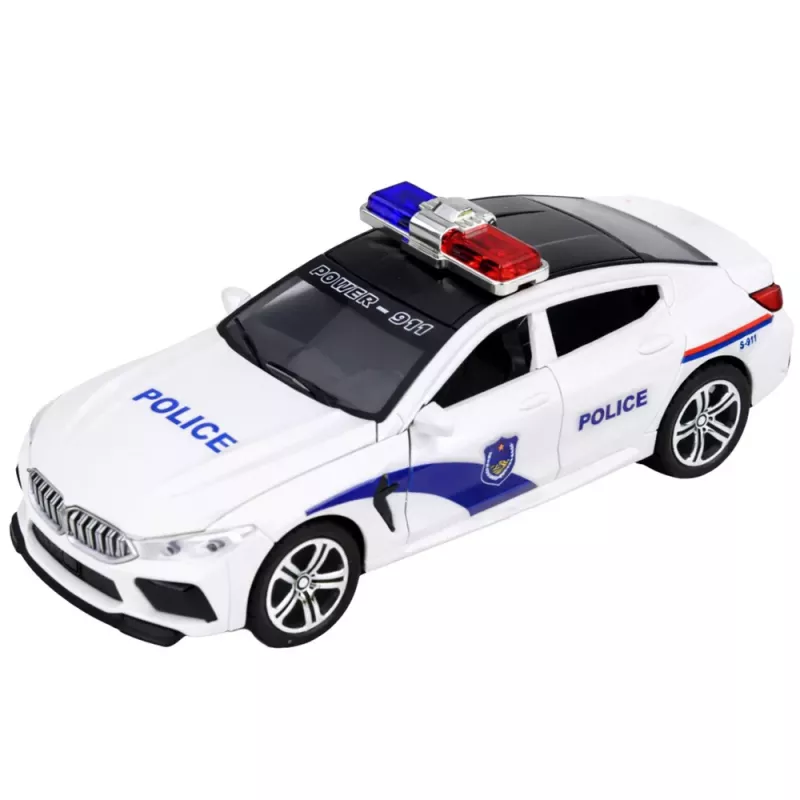 LEAN TOYS Carro de polícia com portas de abrir, luz e som motorizados, branco