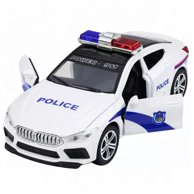 LEAN TOYS Carro de polícia com portas de abrir, luz e som motorizados, branco