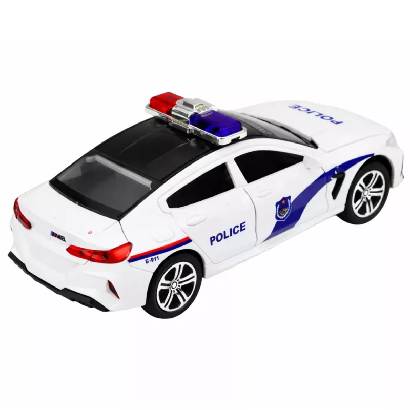 LEAN TOYS Carro de polícia com portas de abrir, luz e som motorizados, branco