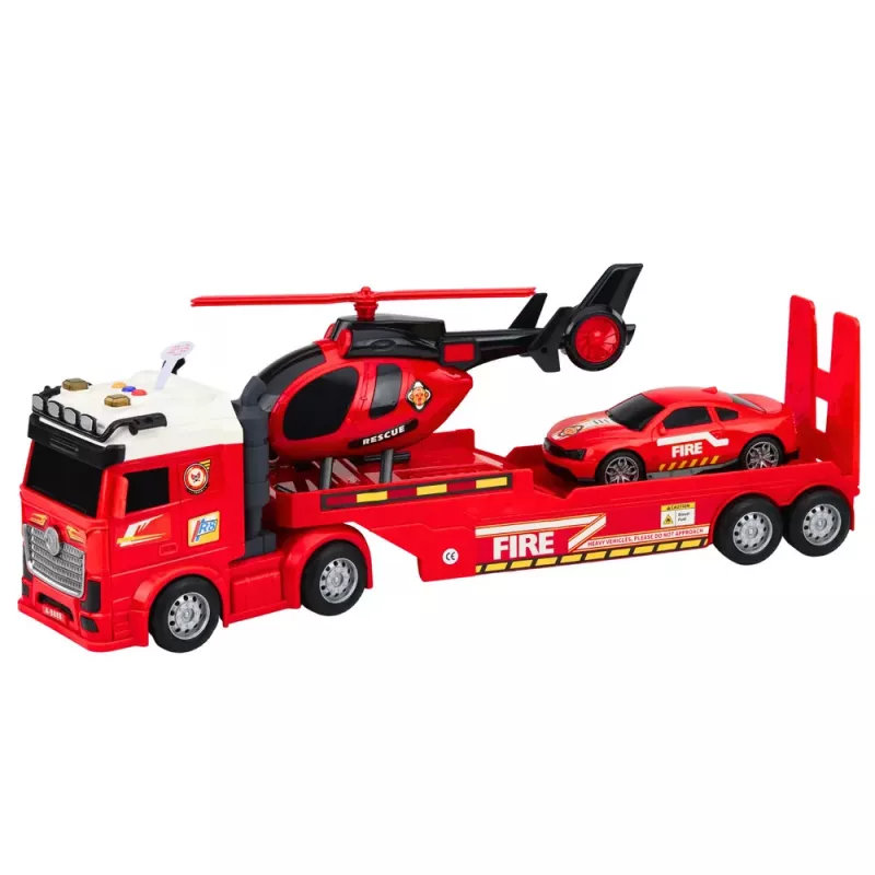 LEAN TOYS Conjunto de resgate dos bombeiros com carro de bombeiros, reboque, helicóptero, carro, luz e som