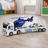 LEAN TOYS Conjunto camião de polícia reboque carro helicóptero luzes som