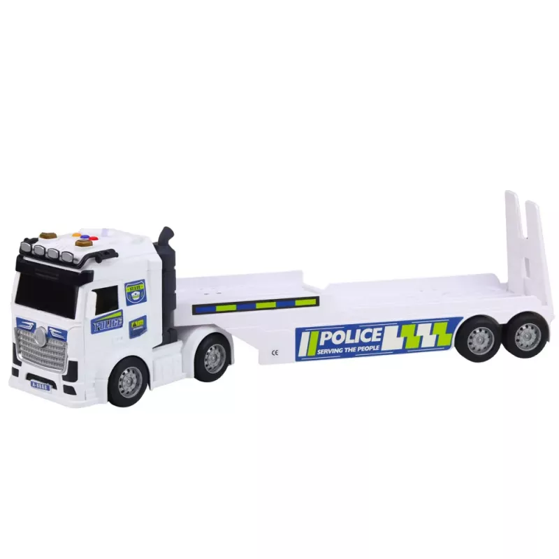 LEAN TOYS Conjunto camião de polícia reboque carro helicóptero luzes som