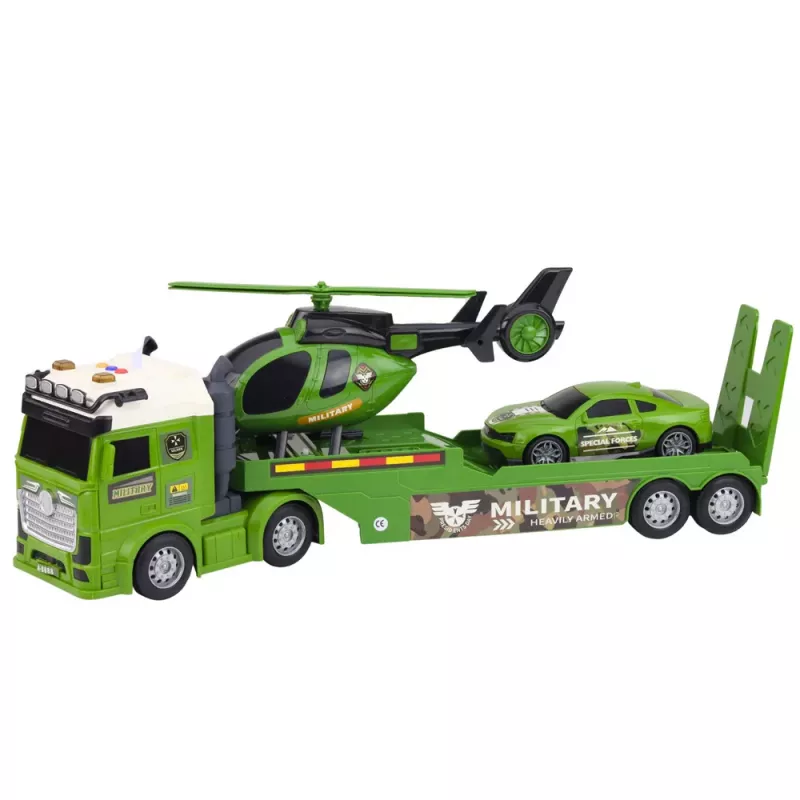 LEAN TOYS Conjunto militar camião militar reboque carro helicóptero luz som