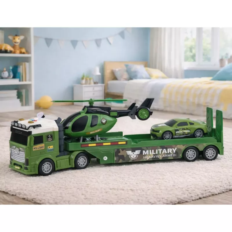 LEAN TOYS Conjunto militar camião militar reboque carro helicóptero luz som
