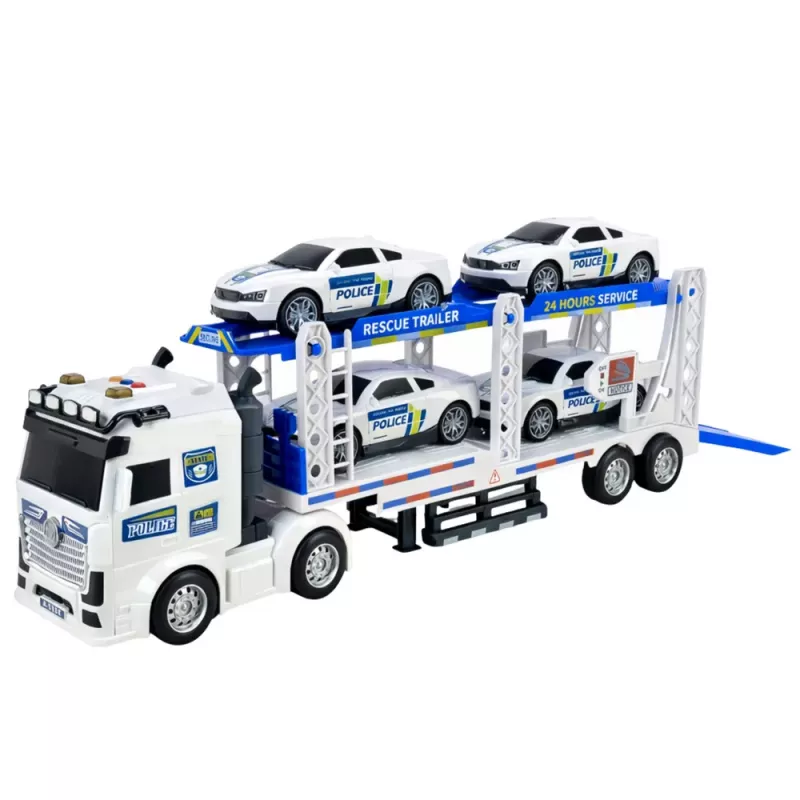 LEAN TOYS Camião de polícia reboque transporte carros de polícia com luz e som