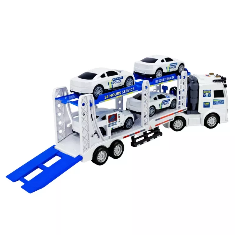 LEAN TOYS Camião de polícia reboque transporte carros de polícia com luz e som