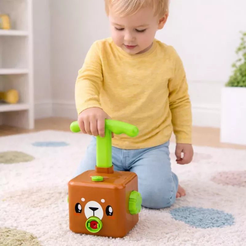 LEAN TOYS Conjunto de brincar com lançador de balões, carros e urso de peluche para crianças