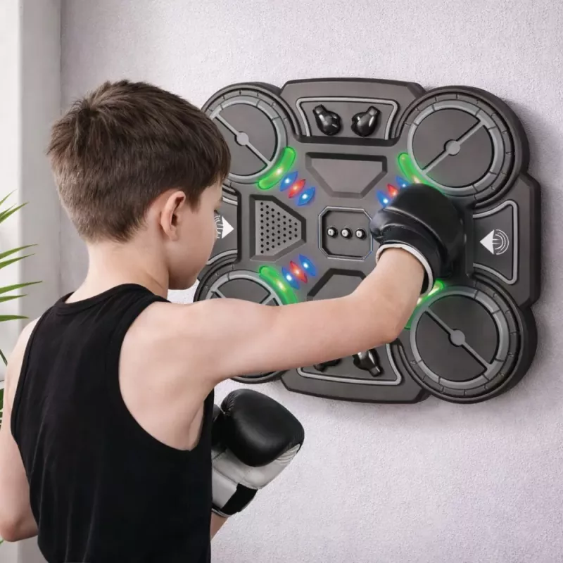 LEAN TOYS Placa interativa de treino de boxe com música e luzes LED, 3 níveis, preto
