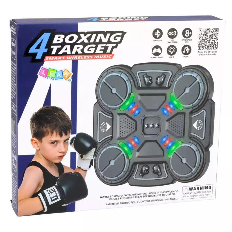 LEAN TOYS Placa interativa de treino de boxe com música e luzes LED, 3 níveis, preto