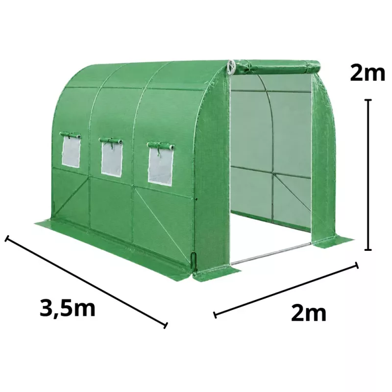 LEAN Estufa para legumes, janelas verdes UV, 3,5x2x2 m, 7 m²