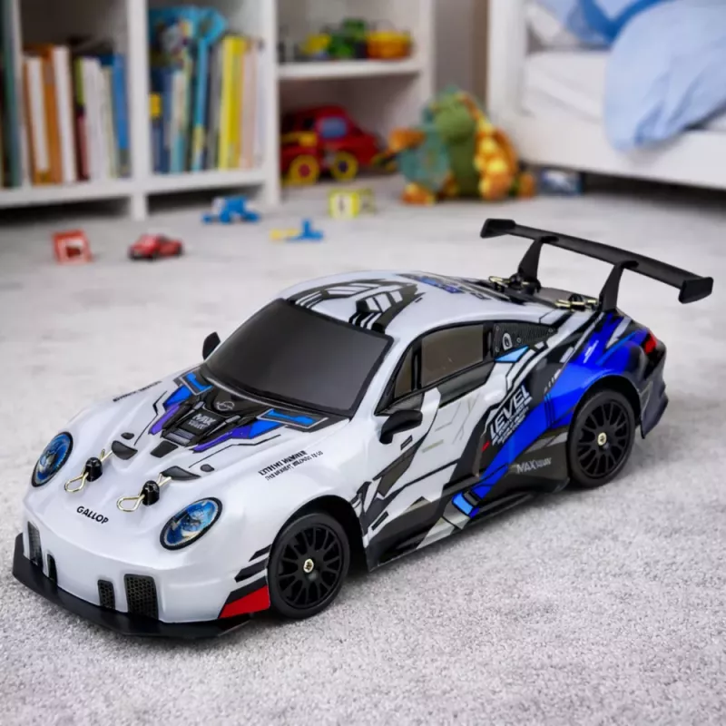 LEAN TOYS Carro de drift com controlo remoto RC, rodas intercambiáveis, 4WD, azul, 1:24