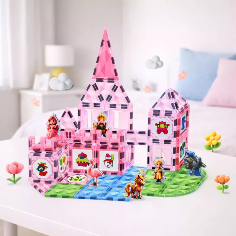LEAN TOYS Blocos magnéticos com figuras, tintas e cartões para pintar, rosa, 80 peças