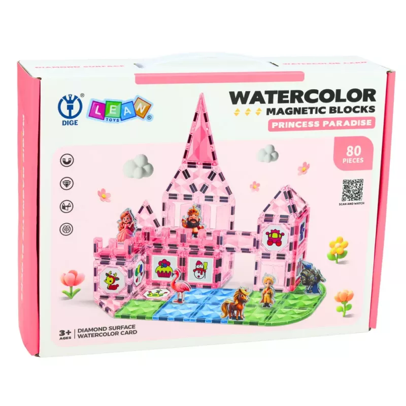 LEAN TOYS Blocos magnéticos com figuras, tintas e cartões para pintar, rosa, 80 peças