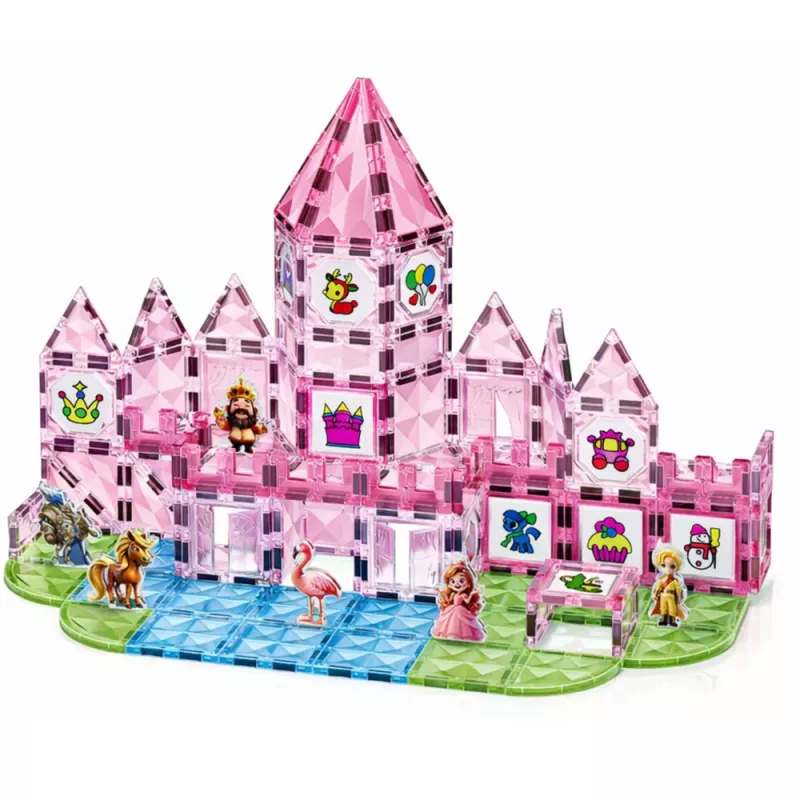 LEAN TOYS Blocos magnéticos com figuras, tintas e cartões para pintar, rosa, 142 peças