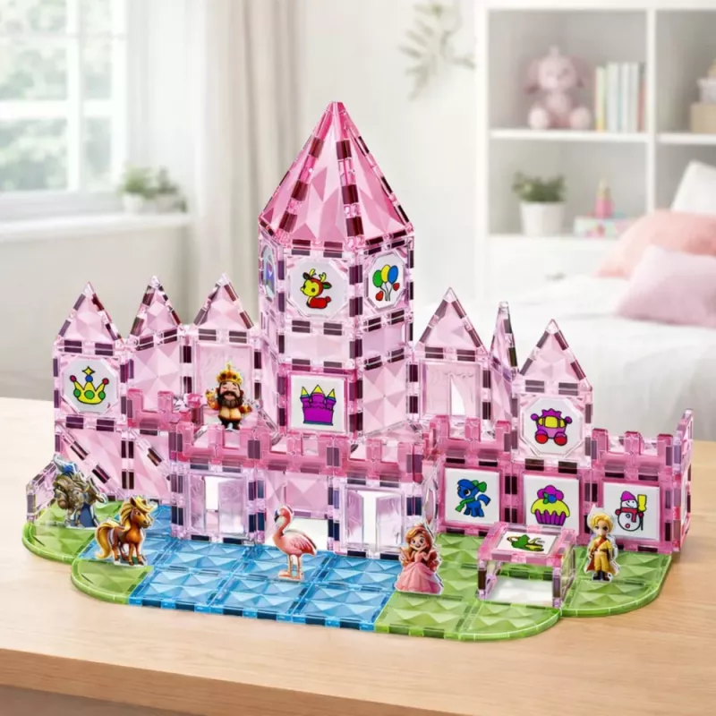 LEAN TOYS Blocos magnéticos com figuras, tintas e cartões para pintar, rosa, 142 peças