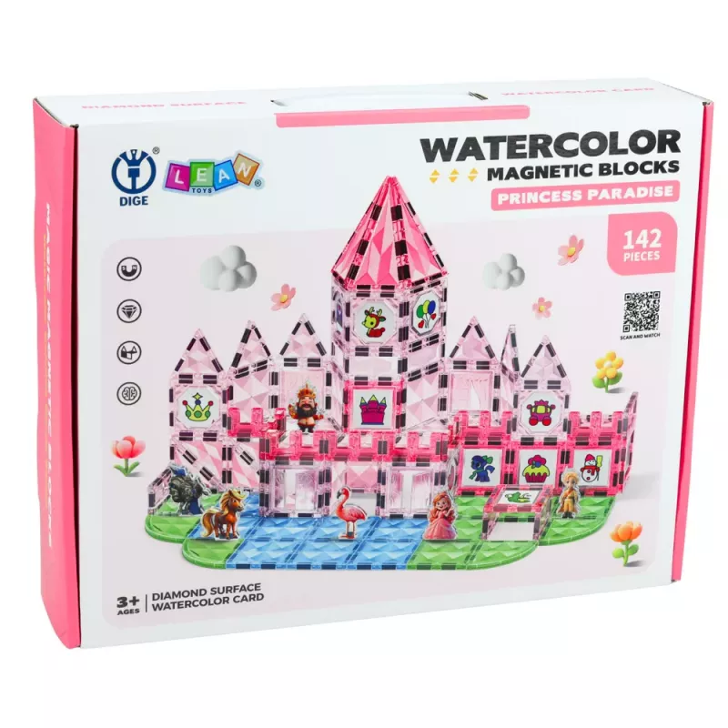 LEAN TOYS Blocos magnéticos com figuras, tintas e cartões para pintar, rosa, 142 peças