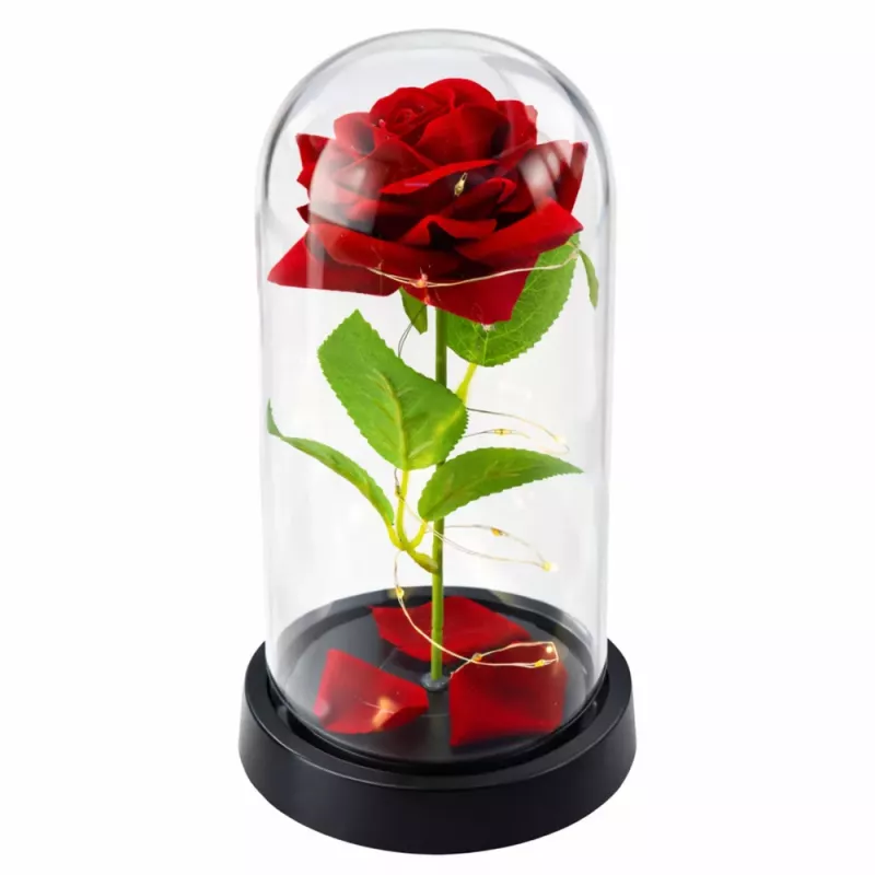 LEAN Rosa eterna em campânula de vidro com iluminação LED, vermelha, 21,5 x 11 cm
