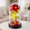 LEAN Rosa eterna em campânula de vidro com iluminação LED, vermelha, 21,5 x 11 cm