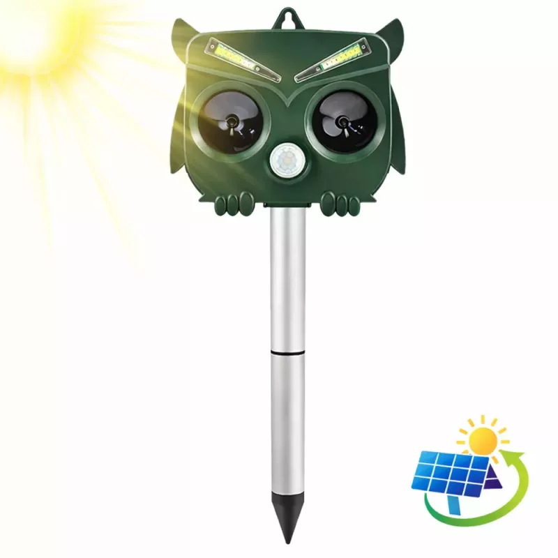 LEAN Coruja solar repelente de animais com sensor de movimento, ultrassons e LEDs