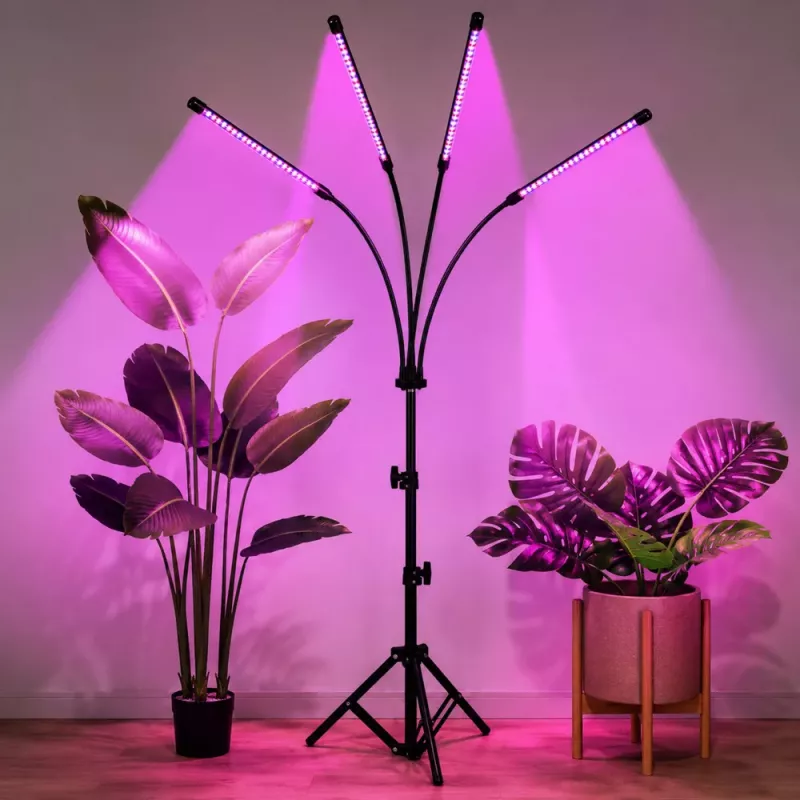 LEAN Lâmpada LED para crescimento e iluminação de plantas, suporte de 4 painéis, com controlo remoto