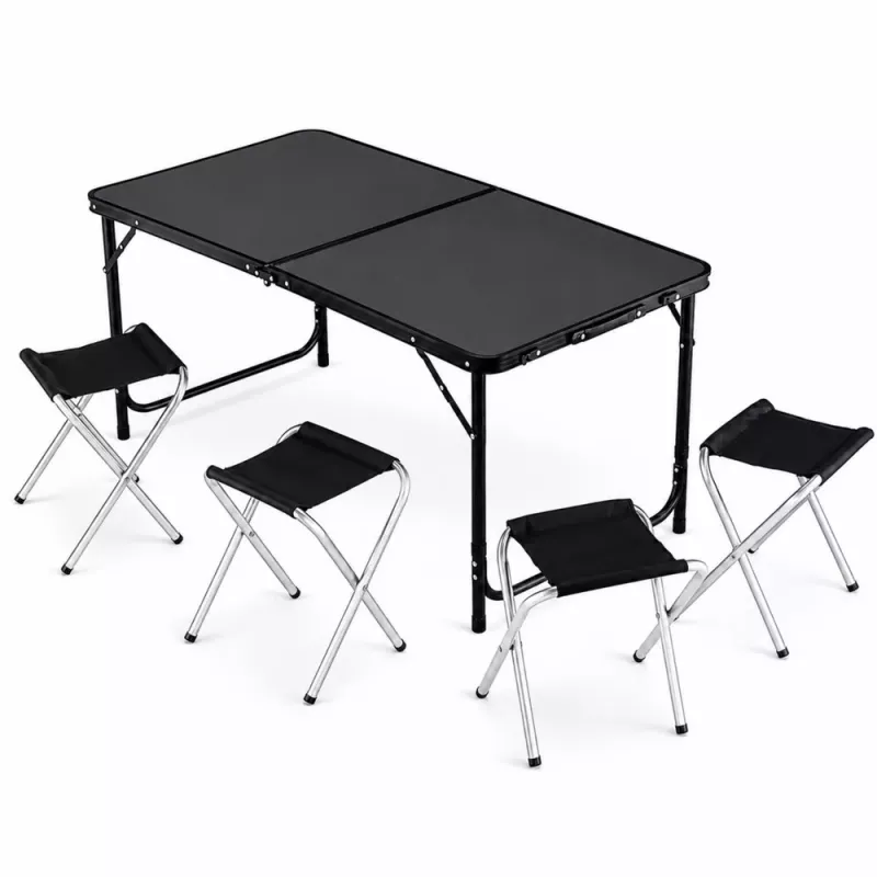 Conjunto de móveis de campismo LEAN mesa dobrável 4 bancos preto mala