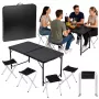 Conjunto de móveis de campismo LEAN mesa dobrável 4 bancos preto mala