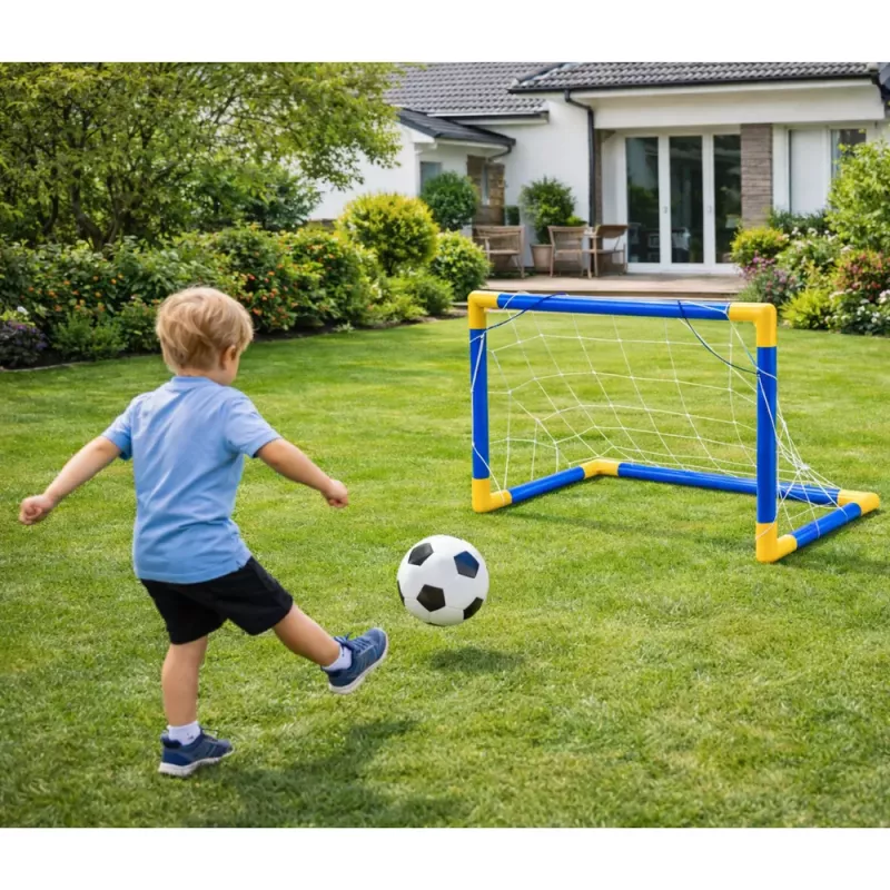 LEAN TOYS conjunto desportivo para jogar futebol, baliza de futebol, bola, bomba 62x40cm