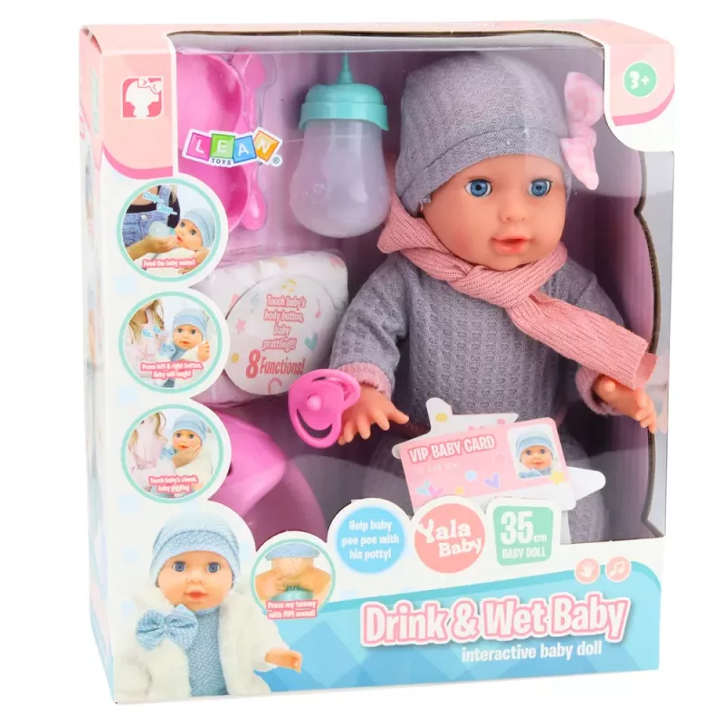 LEAN TOYS boneca bebé acessórios de cuidados com chichi biberão bacio 35 cm
