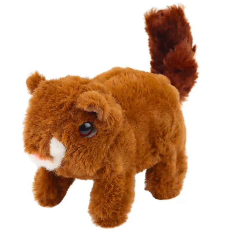 LEAN TOYS esquilo interativo de peluche em cesto, anda e faz sons, castanho