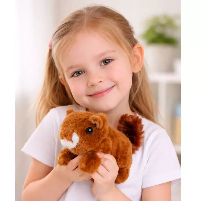 LEAN TOYS esquilo interativo de peluche em cesto, anda e faz sons, castanho