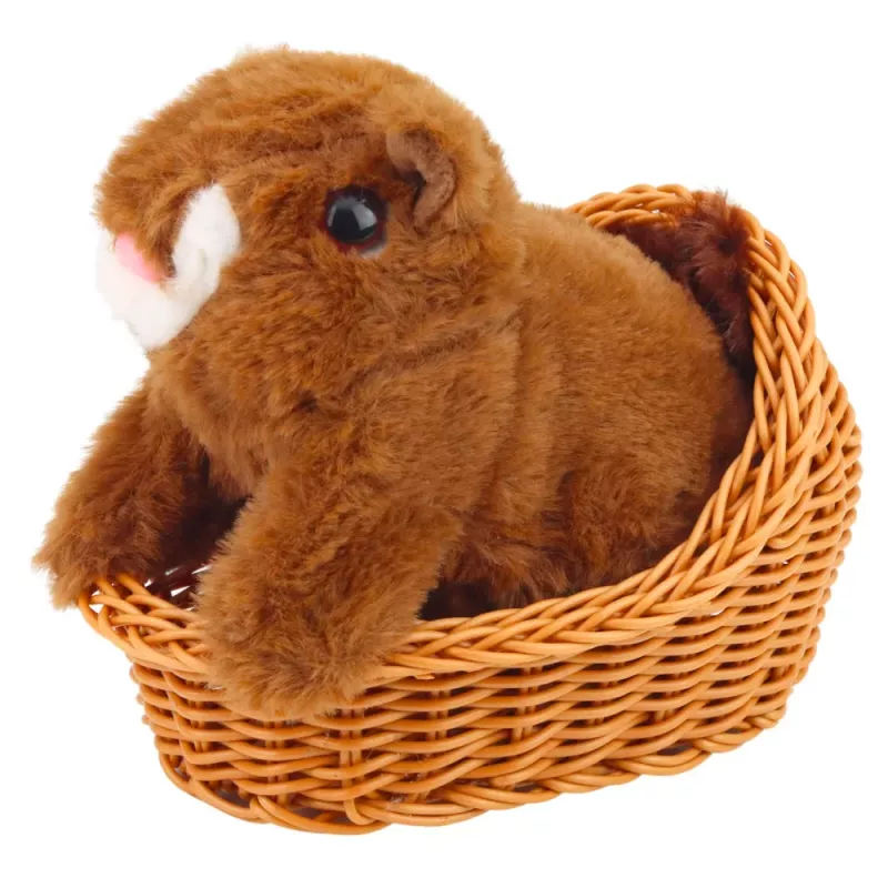 LEAN TOYS esquilo interativo de peluche em cesto, anda e faz sons, castanho