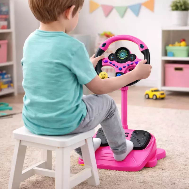 LEAN TOYS volante interativo com suporte e pedais, luzes, sons, rosa