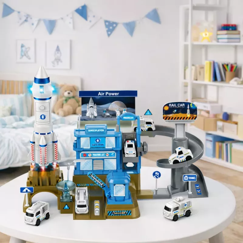 LEAN TOYS estação espacial interativa foguetão de estacionamento com luz e som