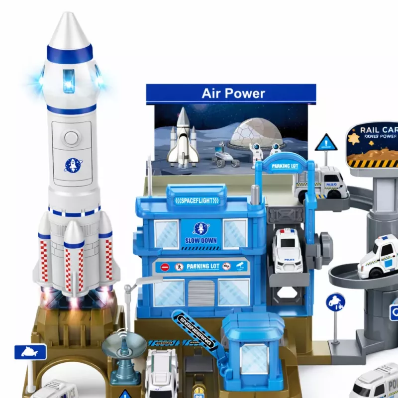 LEAN TOYS estação espacial interativa foguetão de estacionamento com luz e som