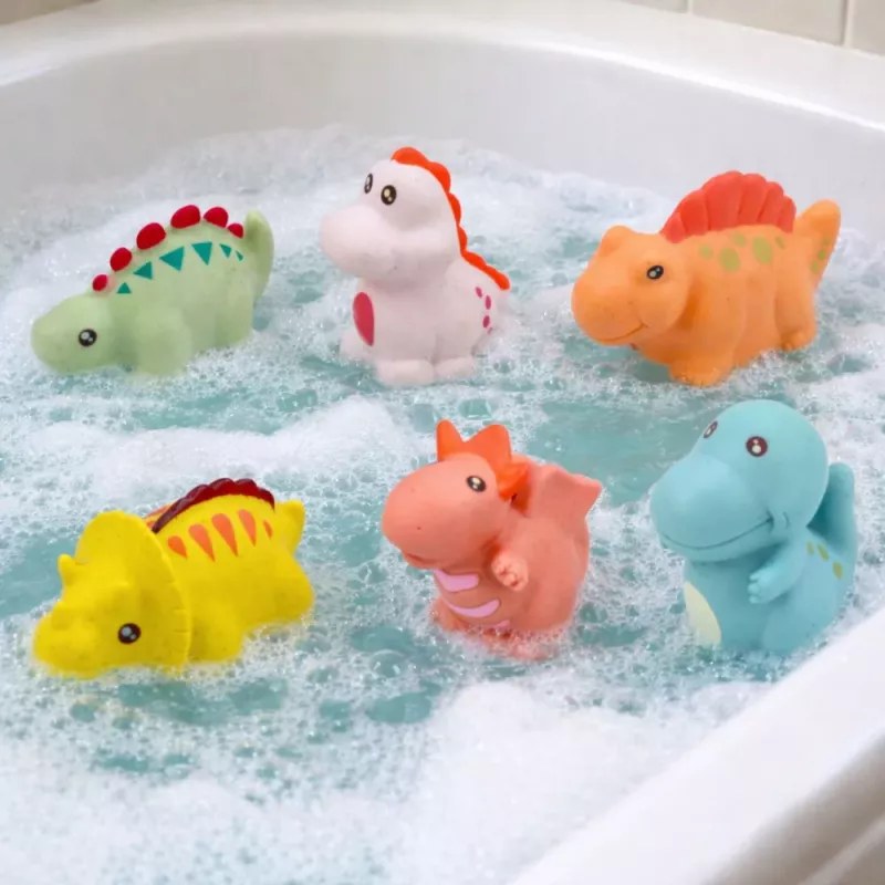 LEAN TOYS conjunto de dinossauros de borracha educativos para o banho, jogos pastel, 6 peças