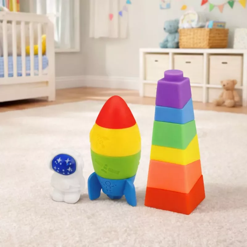 LEAN TOYS conjunto de blocos de borracha torre foguetão cosmonauta coloridos 11 peças