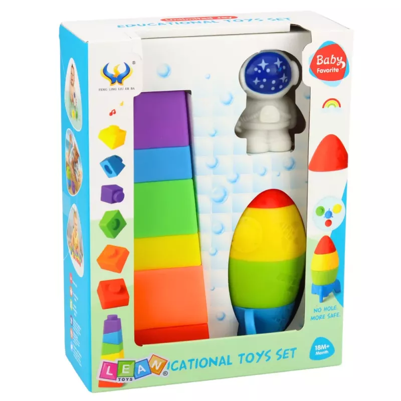 LEAN TOYS conjunto de blocos de borracha torre foguetão cosmonauta coloridos 11 peças
