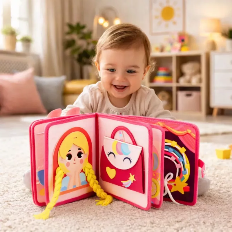 LEAN TOYS livro educativo sensorial de feltro 3D princesa rosa