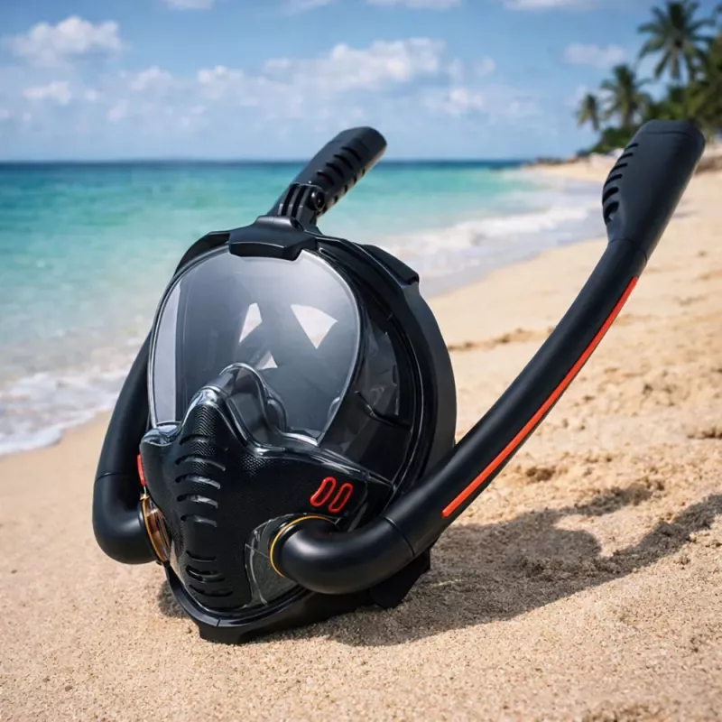 LEAN TOYS Máscara de Mergulho e Snorkel AntiFog DryTop de Face Completa Preta L/XL