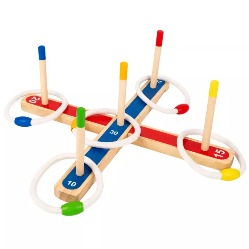 LEAN TOYS Jogo de Habilidade de Lançamento de Anéis de Madeira Jogo Familiar com Pontuação