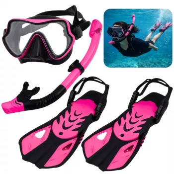 LEAN TOYS Conjunto de Snorkel Barbatanas Máscara Snorkel Preto e Rosa S/M