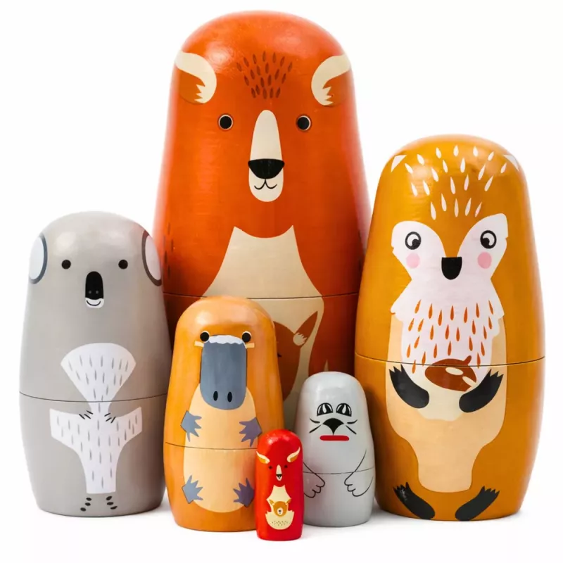 LEAN TOYS Conjunto de Bonecas Matrioska de Madeira Puzzle Animais da Floresta 6 unid.